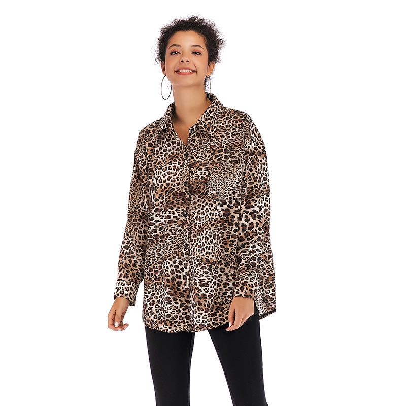 Fashionable and Casual Temperament Women's Retro Tops Printed Lapel Long Sleeve Chiffon Shirt Women