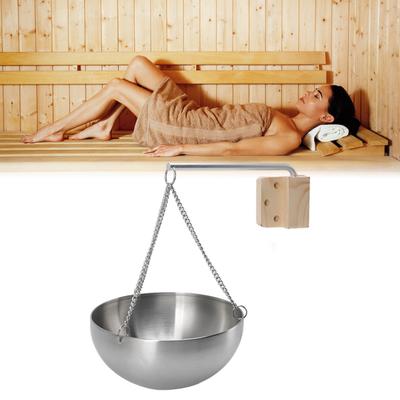 Sauna Bowl Sauna Aromatherapy Oil Bowl Sauna Bowl Stainless Steel Hanging Aromatherapy Oil Cup with Wooden Block for Sauna Room