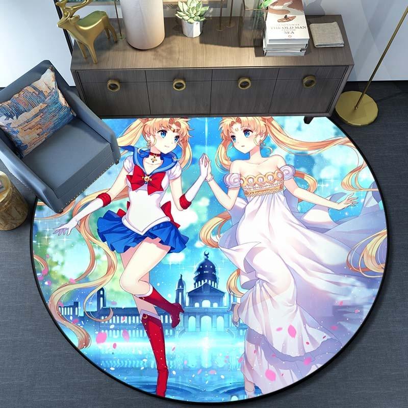 Uroczy Sailor Moon Wodoodporny i antypoślizgowy okrągły ładny dywanik podłogowy okrągły dywanik do salonu dziecięcy namiot do gry w grę dywaniki
