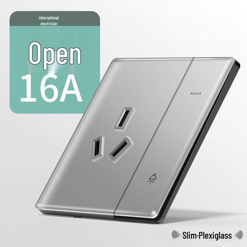 Bardzo cienki panel przełącznika i gniazdka z szarego szkła kryształowego - Typ 86, montaż podtynkowy, zestaw pięciootworowy do użytku domowego.