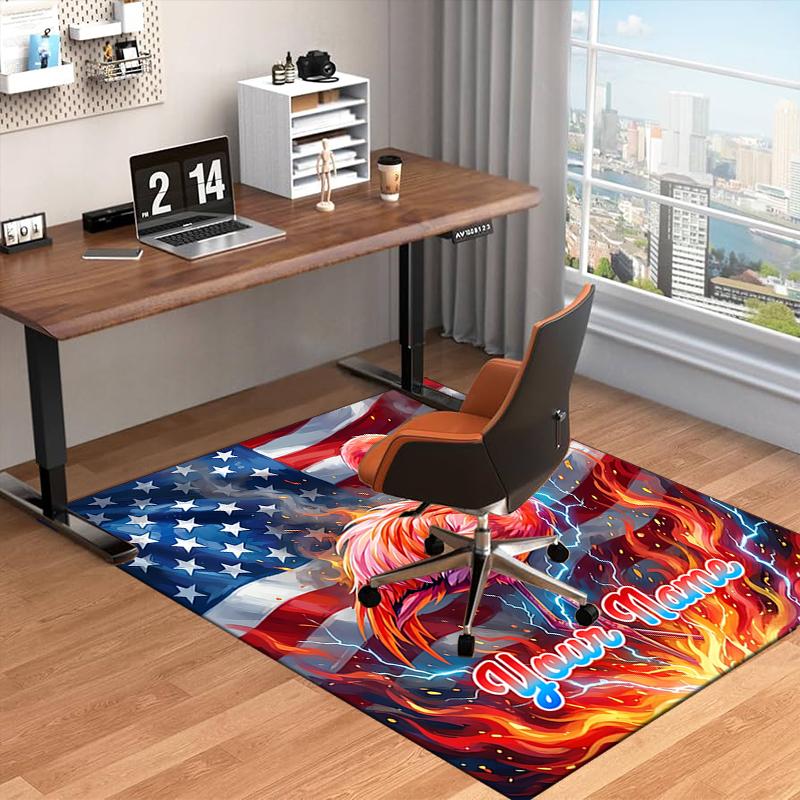 1PC Custom Name Flamingo American Flag Theme Floor Mat Ideal for Living Room, Game Rooms, Office, Bedroom,Floor Mat Playful Design