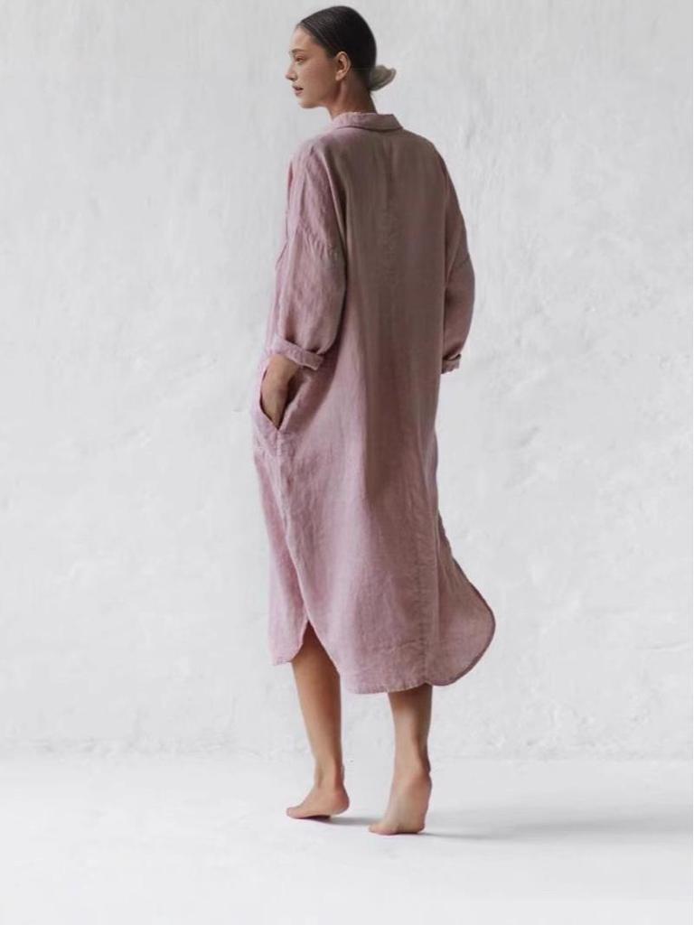 Cotton Linen Irregular Slimming Over-the-Knee Dress