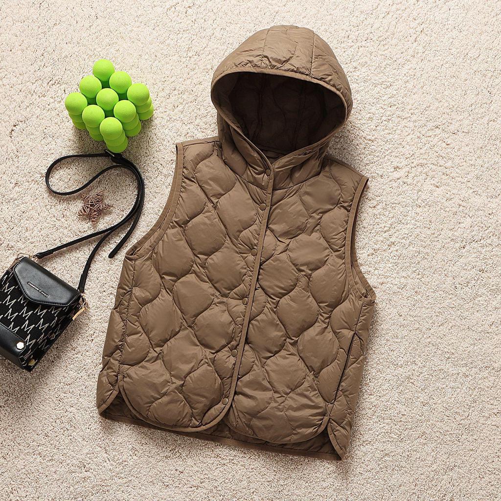 Women's Winter Ultra-Lightweight Hooded Slim-Fit Sleeveless Warm Coat Minimalist Design Single-Breasted Vest