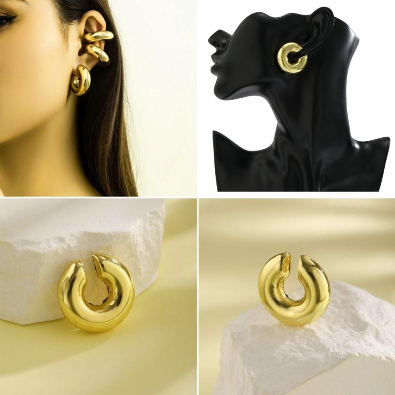 Modischer Leichter Ohrklemme Runder Kreis Clip-Ohrringe Nicht-Piercing Knorpel Hoop Ohrring Statement Schmuck Unisex