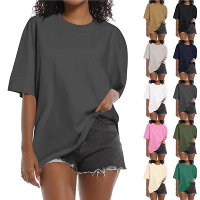 Shirt For Women's Fashion Casual Falling Shoulder Sleeves Round Neck Short Sleeve Loose Solid Color T-Shirt Ladies Top