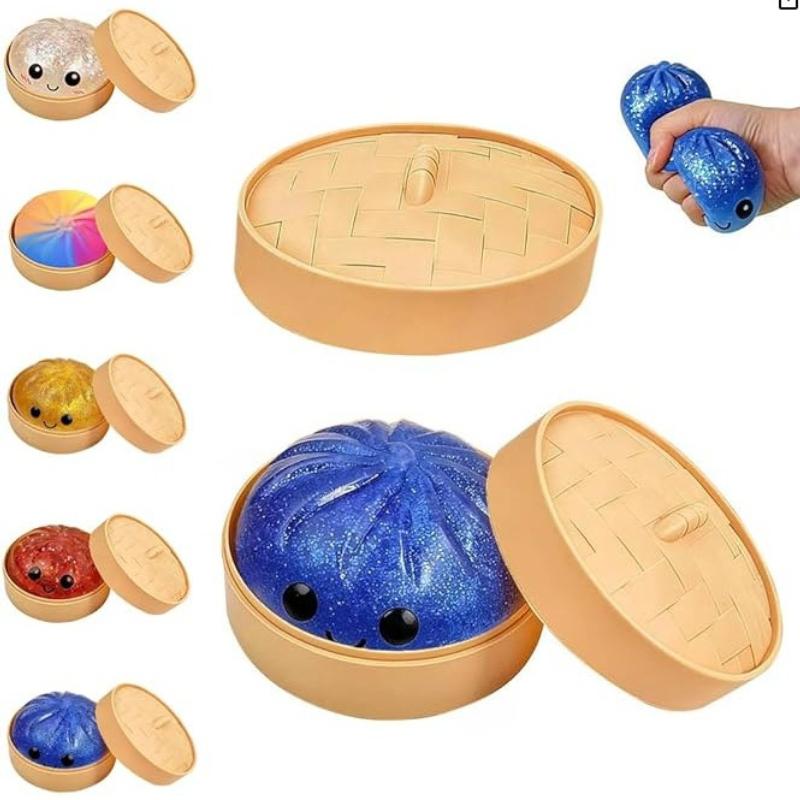 Realistic Giant Dumpling Squeeze Toy With Bamboo Steamer Soft Slow Rebound Sensory Squeeze Toy Relief Anxiety Fidget Stress Ball