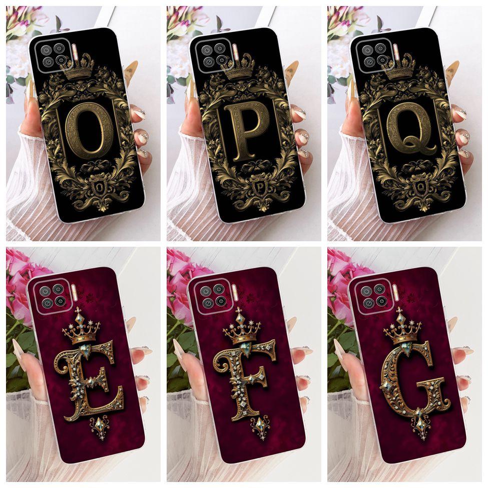 For Oppo F17 CPH2095 Cover For Oppo F17 Case Transparent Luxury Crown A-Z Letters 2D Flat Pattern Soft Phone Case