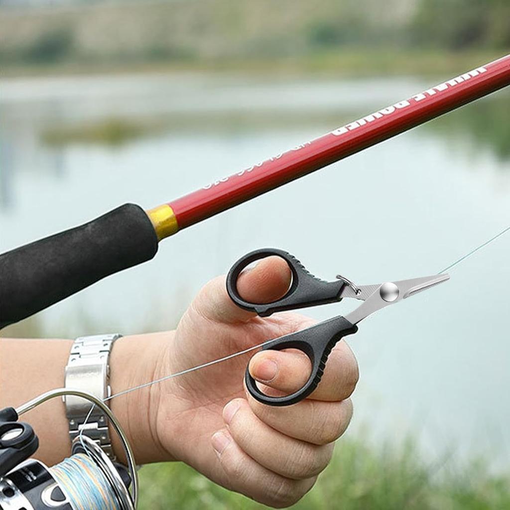 1/2PC Titanium Coating Stainless Steel Fishing Scissor Plier With Telescopic Buckle Cut PE Braid Line Cutter Plies Fishing Tools