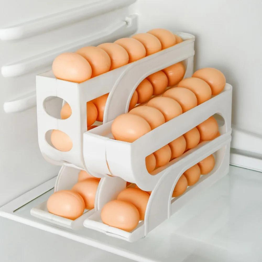 3 / 4 Layer Automatic Egg Roller Large Capacity Refrigerator Egg Storage Box Household Egg Roller Rack Dispenser Organiser