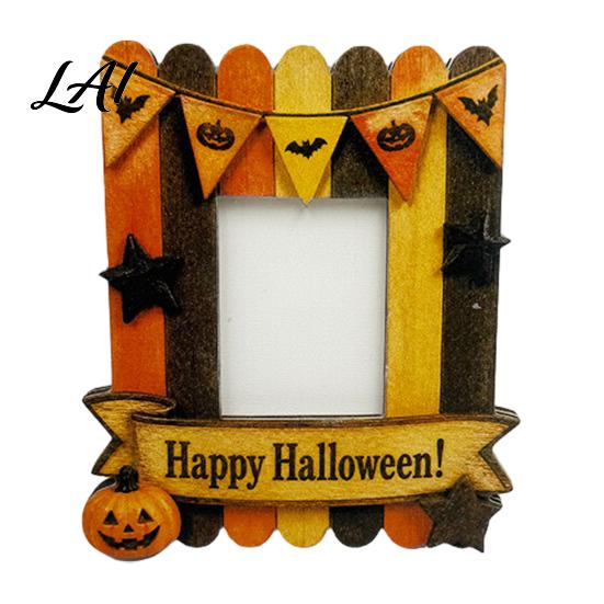Cat Pumpkin Frame Halloween Wooden Photo Frame Cute Ghost Butterfly Tabletop Decor with Stand Sweet Kawaii Picture Holder for Desk Girly Room