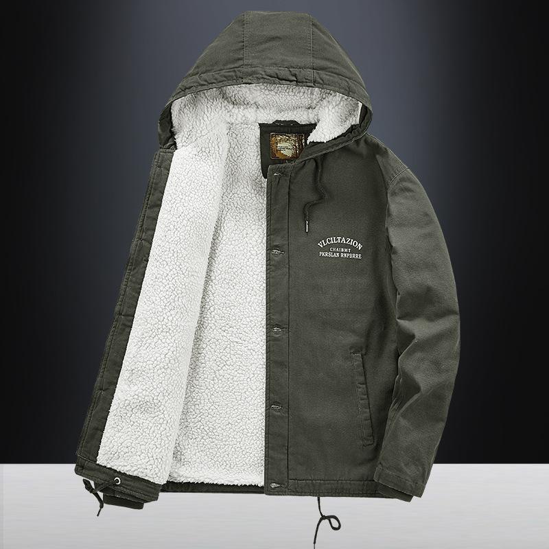 Autumn Men's Hooded Cotton Clothes Casual Simple Trend Fashion Warm Windproof Piled Thickened Jacket Men