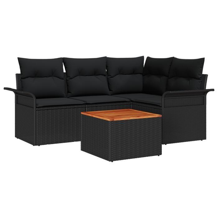 VidaXL Ensemble de canapé de jardin 5 pièces avec coussins Noir Poly Rotin Acacia 3347324