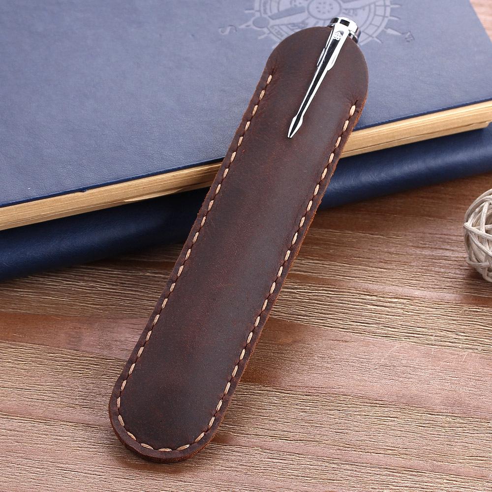 1pc Vintage Crazy Horse Genuine Leather Pen Case - Handcrafted,Brown&Black,Single Pen Holder , Ideal for Business, pencil pouch