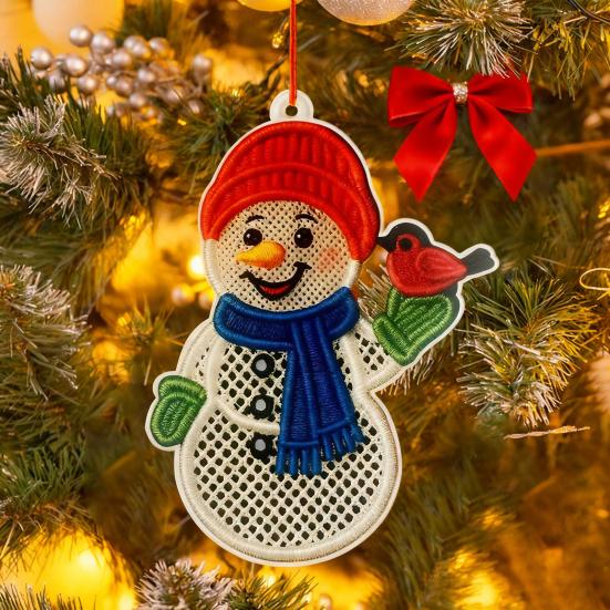 Yousheng Christmas Ornaments 2D Acrylic Snowman Santa Claus Hanging Ornament with Stitching Texture for Winter Holiday Tree Decor