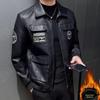 Padded Thick Male Casual Cardigan Autumn Winter Men Lapel Faux Leather Jacket Outerwear Fashion Streetwear Solid Motorcycle Coats