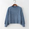 Casual Womens Sweater Autumn Winter Pullover Crew Neck Solid Color Loose Bulb Sleeve Chenille Knit Top
