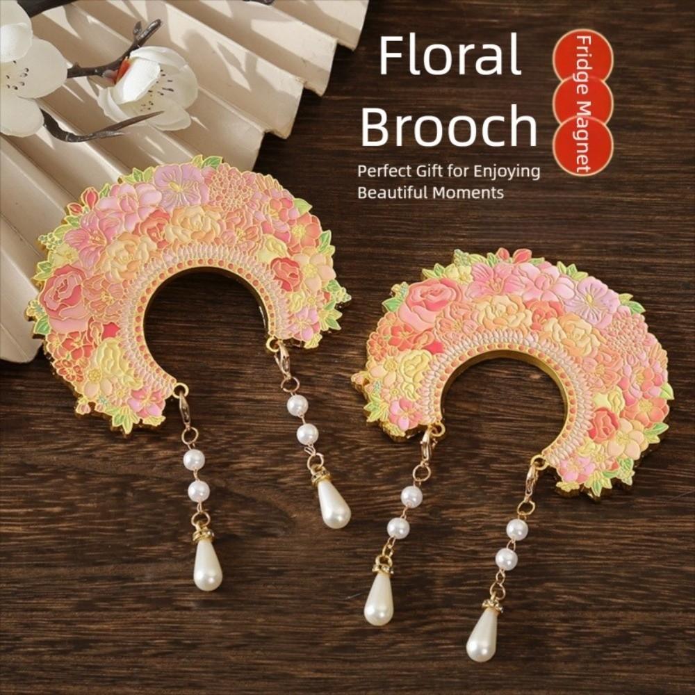 Phoenix Crown Shape Refrigerator Magnet Fresh Water Pearls Tassel Metal Refrigerator Magnetic Sticker Beijing Opera Style