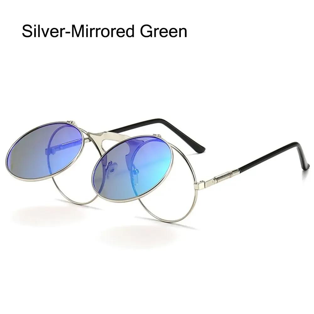 90's Retro Shades Round Steampunk Sun Glasses Flip Up Sunglasses Costume Glasses for Women & Men UV400 Protection Eyewear