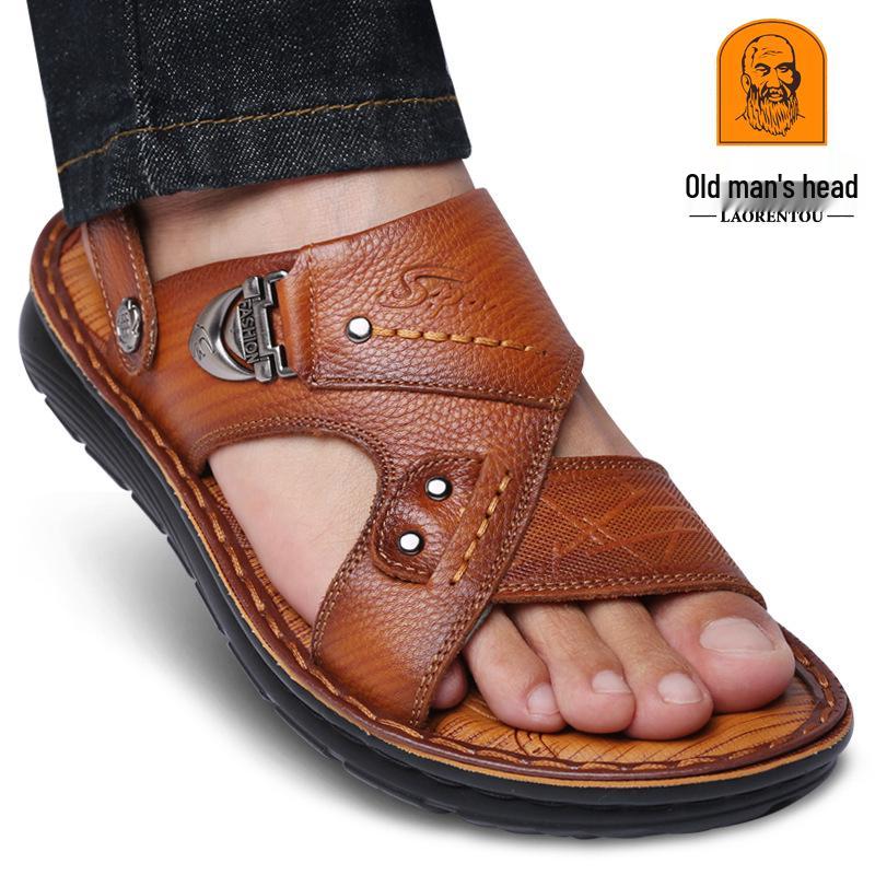 

Чоловічі шкіряні сандалі-шльопанці з двостороннім дизайном, що не ковзають - Літнє вуличне пляжне взуття 67801 42 коричневий