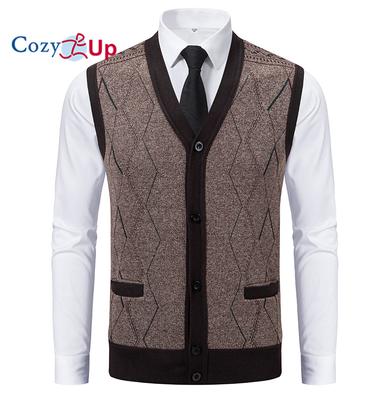 Cozy Up Pulover fără mâneci pentru bărbați Vestă cu decolteu în V Cardigan cu nasturi Pulovere tricotat Argyle Vest cu buzunar
