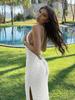Elegant White Knit Long Dress for Women, Sleeveless, Backless, Perfect for Cruise, Party & Casual Summer K10