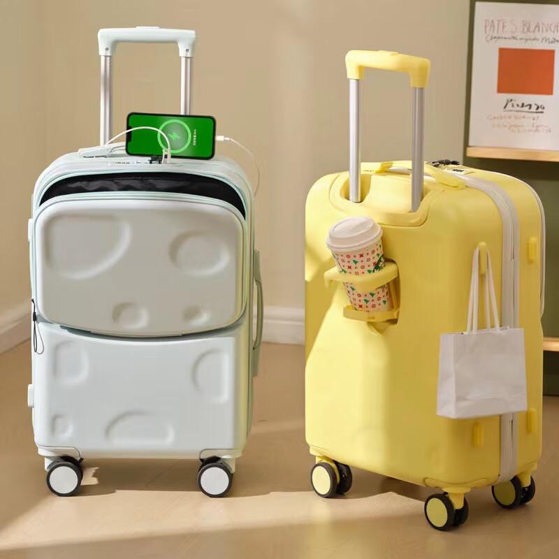 

22-inch Front-Opening Suitcase with USB & Cup Holder