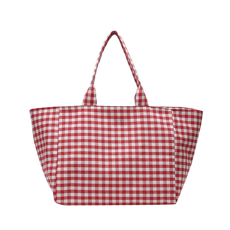 

Summer lazy wind black and white plaid shopping bag open large capacity shoulder bag casual simple portable tote bag красный