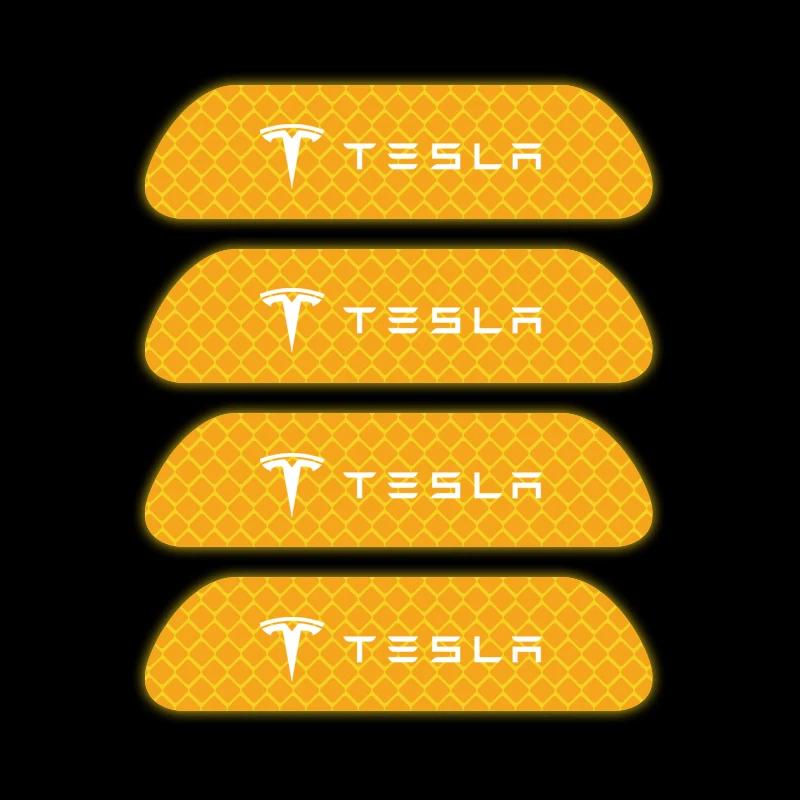 4PCS/set Car Door Safety Warning Reflective Mark 3D Sticker for Auto Styling Suitable For Tesla Model 3 Model X Y Style Roadster