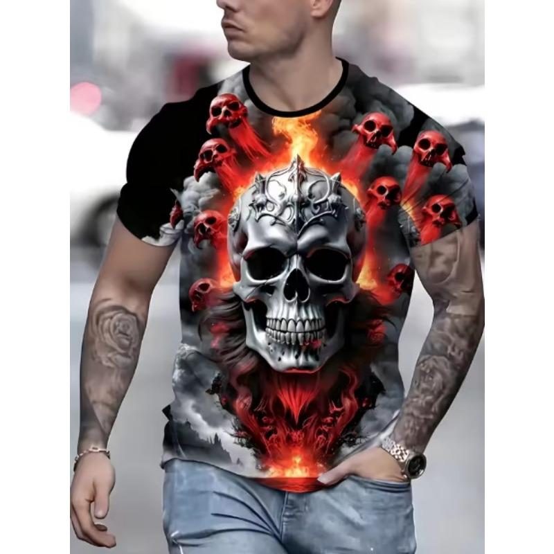 Summer Round Neck 3D Skull Print Top Fashionable Casual Short Sleeved Men's T-shirts