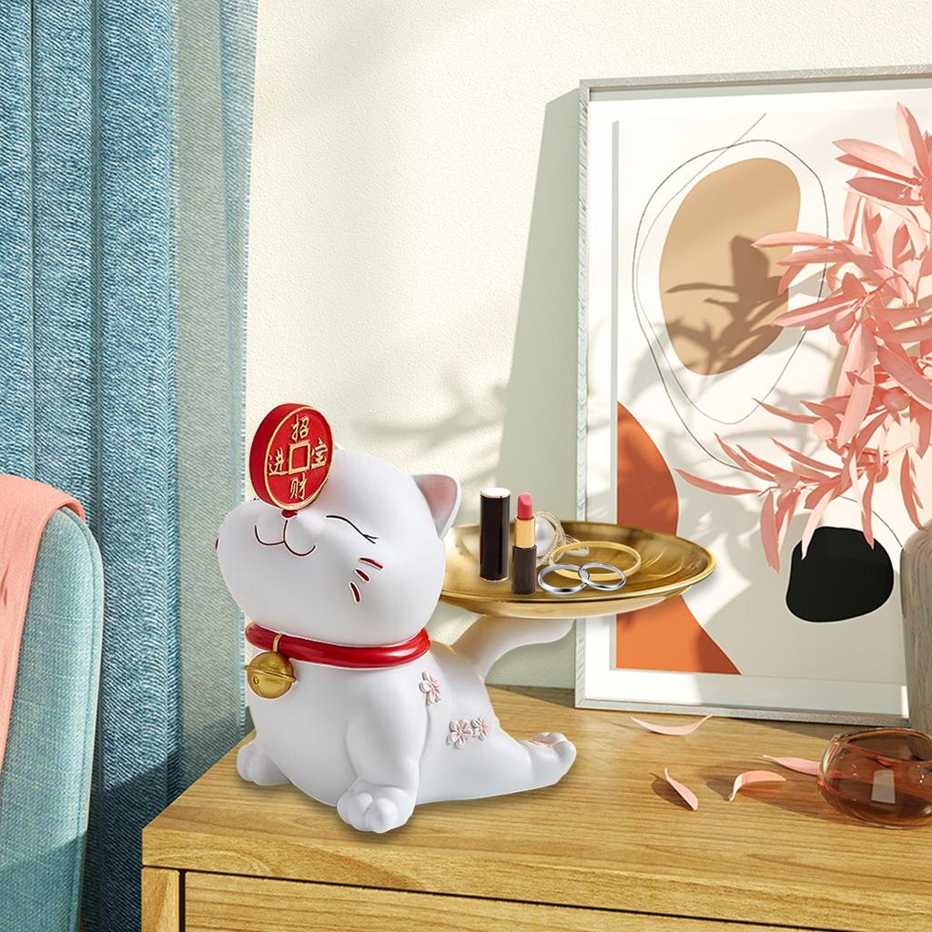 Katzenstatue mit Aufbewahrungstablett Harzfigur Schlüsselhalter Bonbonschale Kreativer Schreibtischorganizer Schmucktablett Schlüsselaufbewahrungstablett