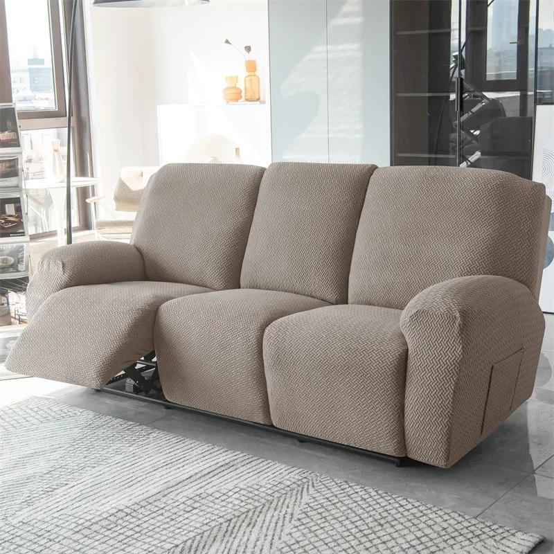 1/2/3 Seater Recliner Sofa Cover Jacquard Solid Color Stretch Couch Coushion Solid Color Sofa Slipcover for Living Room Home