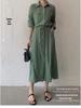 2024 Japanese & Korean Style Sleeveless Pocket Long Swing Casual Lapel Shirt Dress