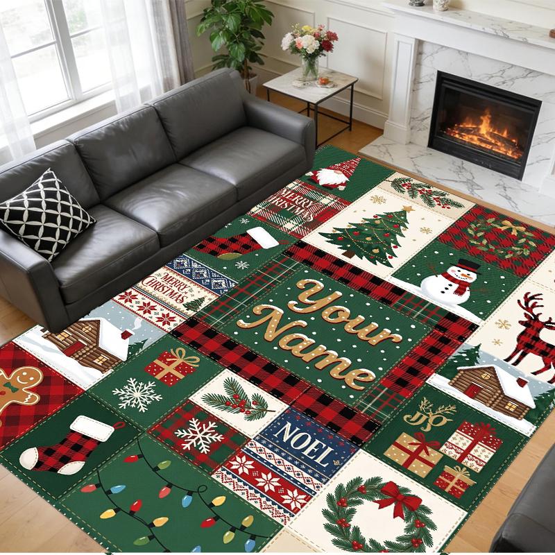 Christmas Custom Name Printed Square Area Rug Soft Non Slip Floor Carpet For Bedroom Holiday Gift