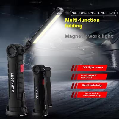 COB LED Work Light USB Rechargeable Magnetic Flashlight Super Bright Folding Lantern for Camping Car Repair Hanging Lamp W/ Hook