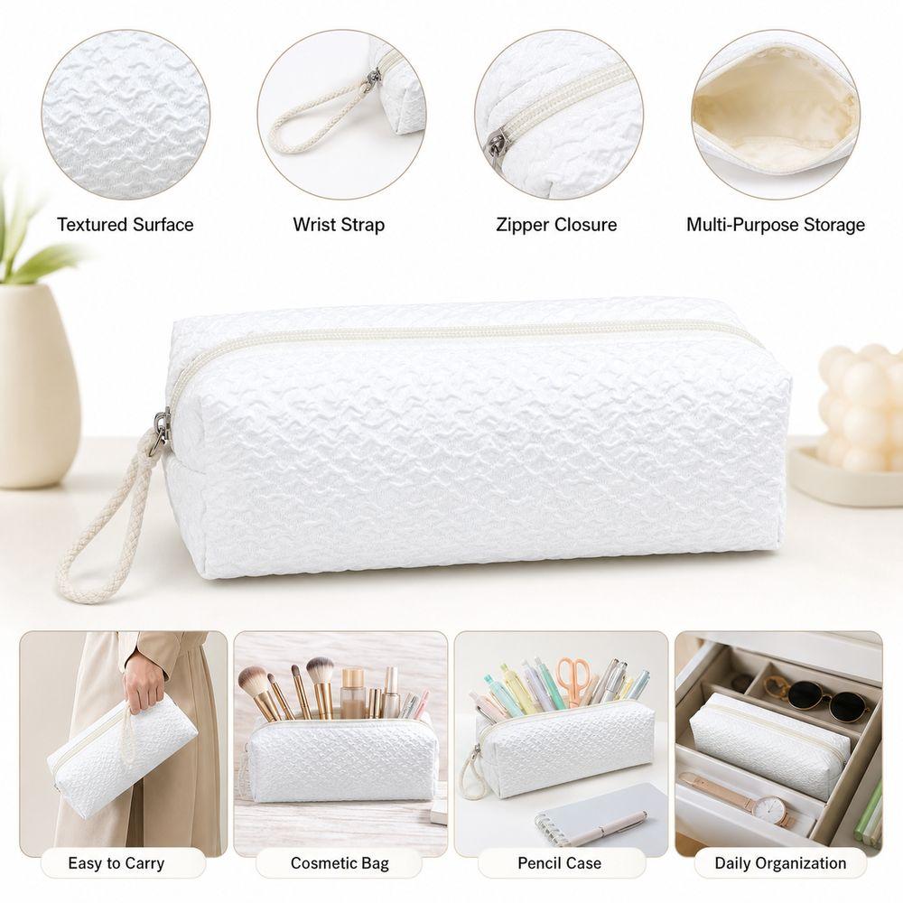 Zipper Closure Zipper Pouch Textured Surface Pencil Case High Quality Makeup Bag  Makeup Storage