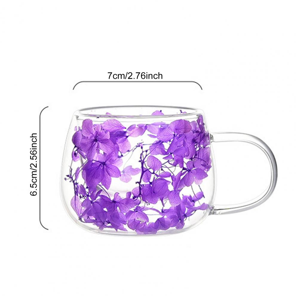 Double Wall Glass Coffee Mugs Set of 4 High Borosilicate Insulated Cups with Colorful Petal Design for Tea