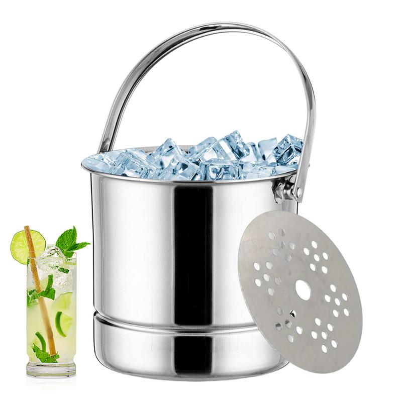 1L Ice Bucket Double Wall Strainer with Handle Home Bar Parties Chilling Beer Champagne Stainless Steel Cooler Buckets