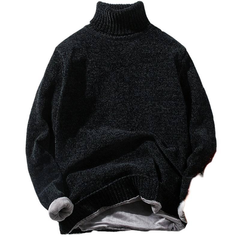 Trendy Men's High Neck Chenille Sweater - Japanese Style Loose Knit Winter Pullover