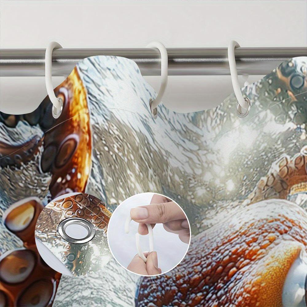 Realistic Octopus Shower Curtain Red-Brown Tentacle Design Suitable For Bathroom Decoration, Contains 12 Hooks,180X180Cm