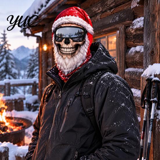 Feiertagskostüm Maske Weihnachten Weihnachtsmann Gesichtsmaske, Lustiger Print Sturmhaube Winddicht Milchseide Kopfbedeckung Faser Nackenwärmer Abdeckung für Außen