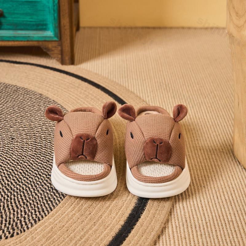 Fashion Capybara Women Cotton Linen Slippers Cute Cartoon Spring Summer Breathable Indoor Slides Female Couple Home Slipper Wholesale