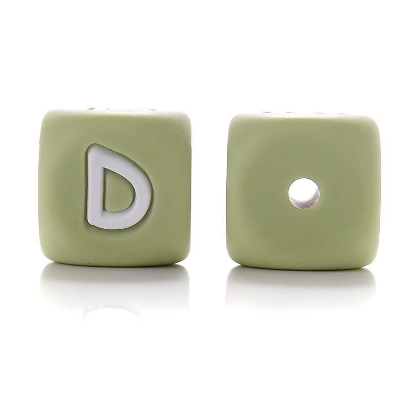 10Pcs 12mm Sage Silicone Alphabet Letter Beads 26 English Letter Baby Name Beads Teething Pacifier Chain Silicone Baby Teether