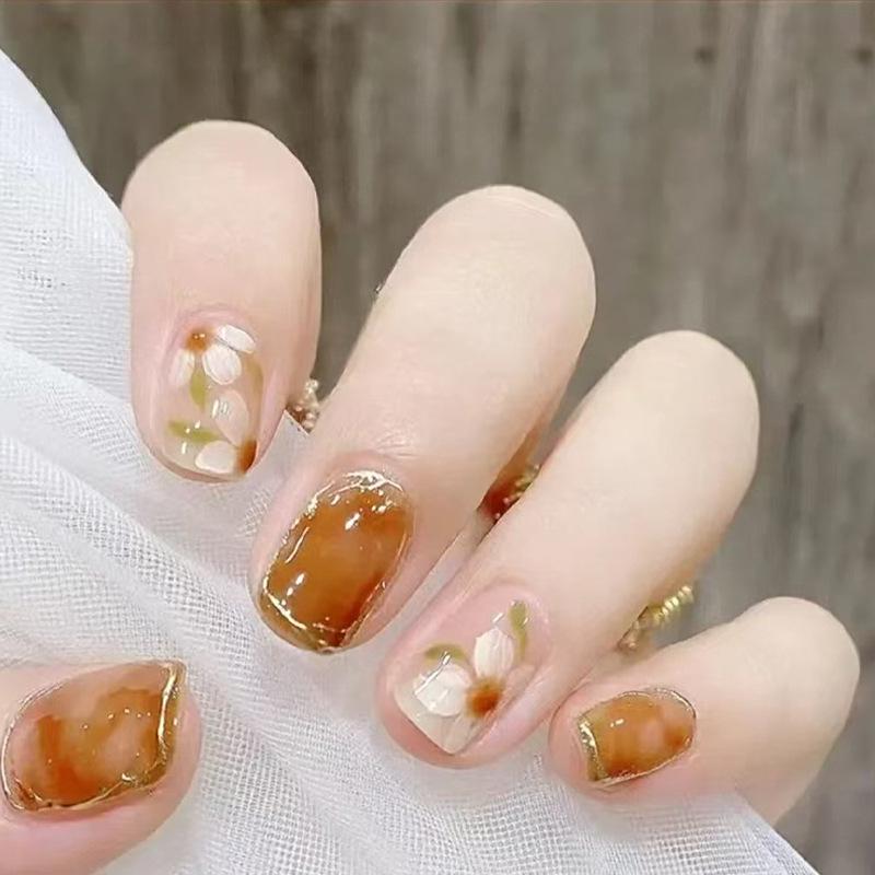

Popular in specialty stores, fake nail patches, wearing nail patches, matcha milk cover bow matte short