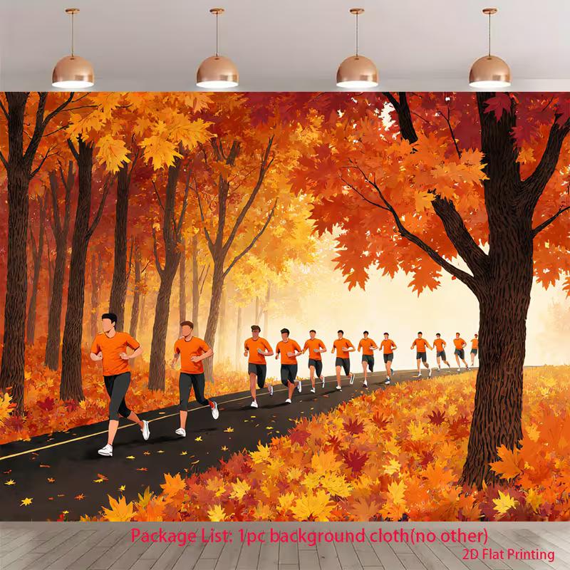 

2D Fall Road Race Backdrop Runners in Orange Forest Photography Background Cloth 47.2x31.5inch/120*80cm