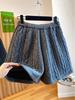 Winter 2025 Women's Grey Wool Cable Knit A-Line Shorts: Stylish, Loose, Slimming, and Versatile Bootcut.