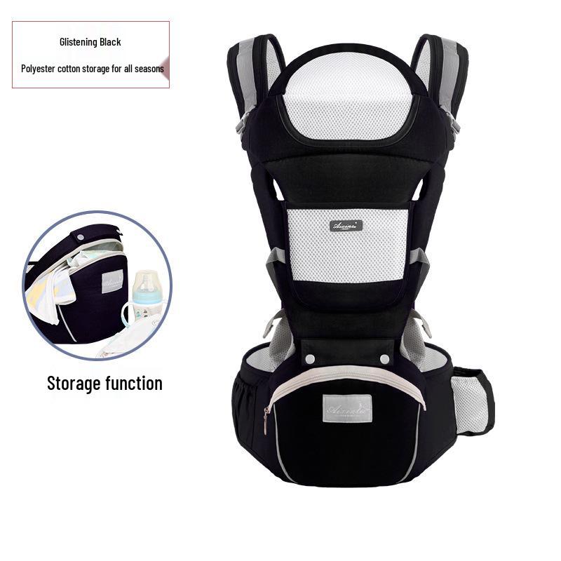 Foldable Baby Carrier Waist Stool: Dual-Use, Breathable & Portable, Front and Back Double Shoulder Baby Holder.