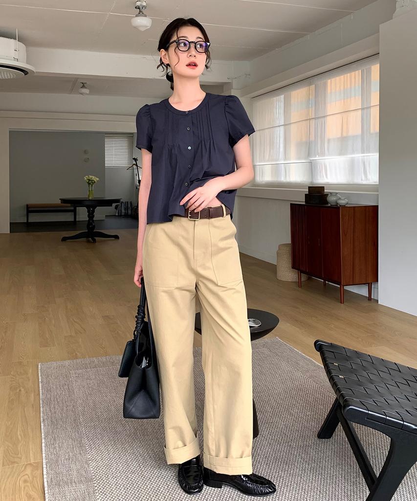 Lingseoul Cotton Fatigue Pants-Beige