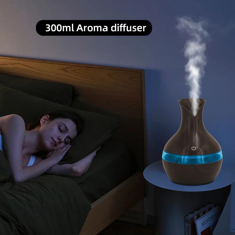300ml USB Air Humidifier & Aroma Diffuser, Essential Oil Diffuser with Ultra Quiet Operation, Auto Shut Off, Night Light - Perfe