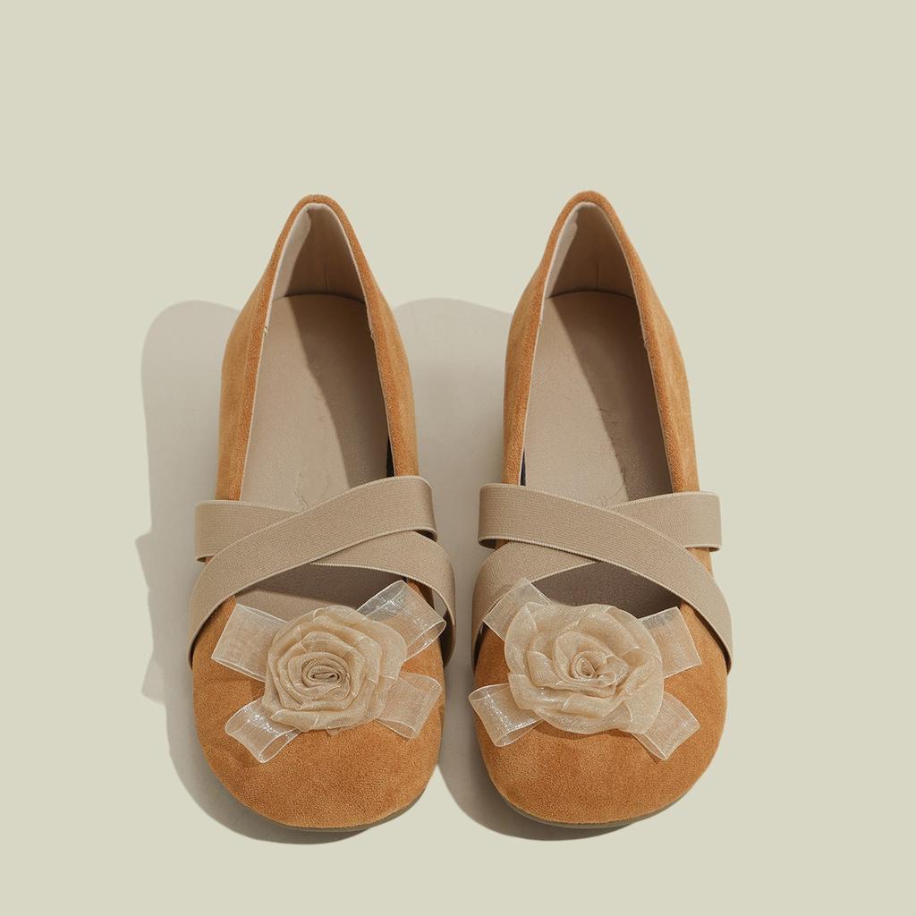 Leather Inner Height Increase Camellia Cross Belt Mary Jane Shoes Women's 2025 New Spring Ballet Shoes Thick Heel Single Shoes Women