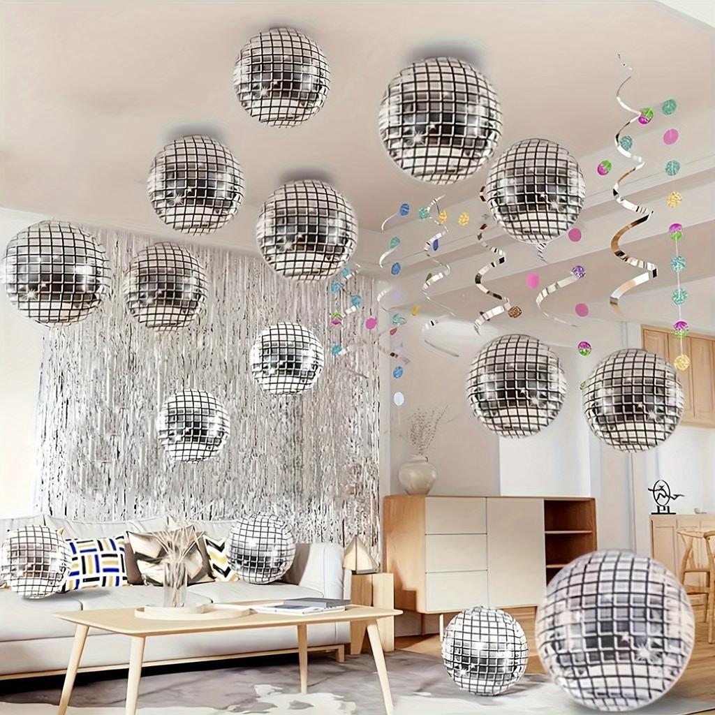 Silver disco balloons are suitable for birthday parties, anniversaries, 70s and 80s themed events, cocktail parties, and dances